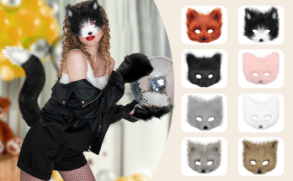 Amazon.com: Faux Fur Cat Fox Mask Tail and Paw Set, Wolf Furry